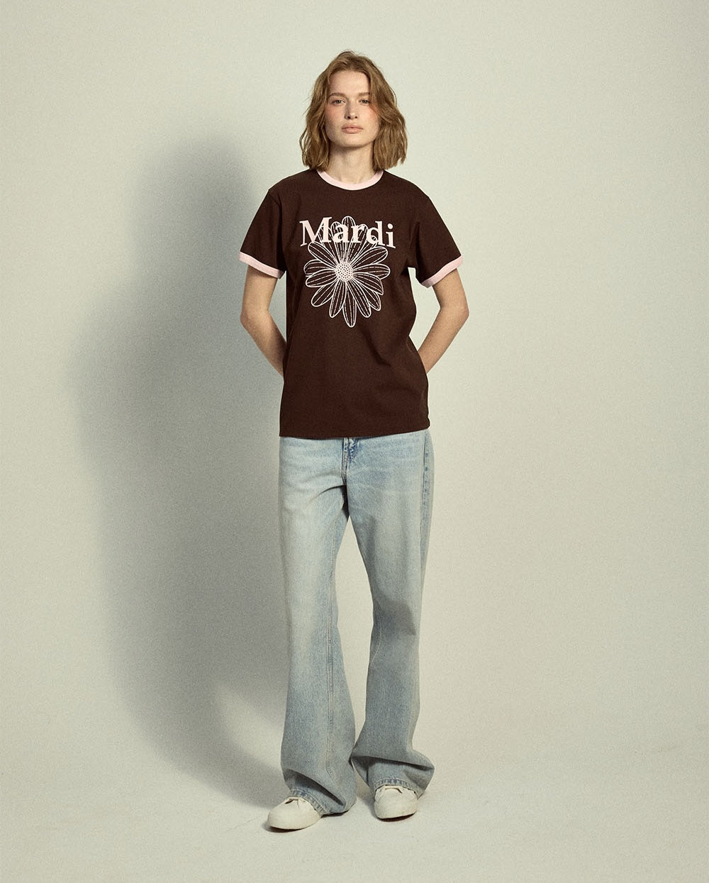 Slim Ringer Tshirt FLOWERMARDI Brown Pale Pink