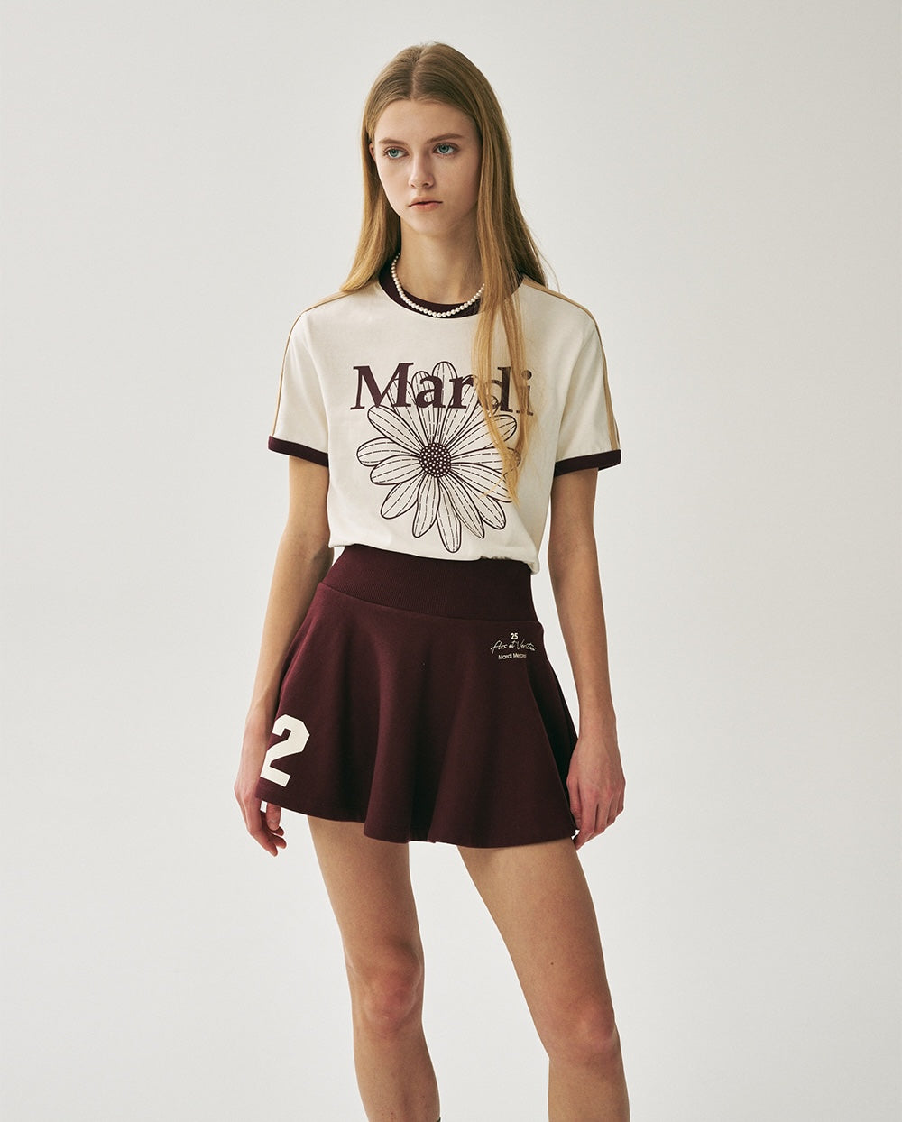 Slim Ringer Tshirt FLOWERMARDI Cream Burgundy