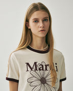 Slim Ringer Tshirt FLOWERMARDI Cream Burgundy
