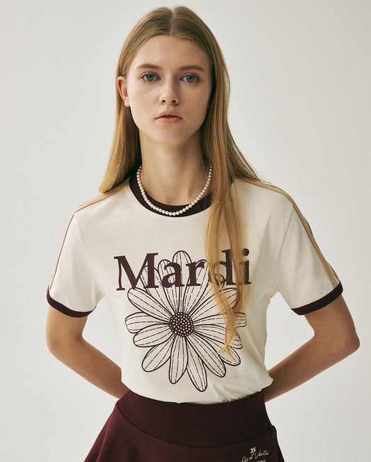 Slim Ringer Tshirt FLOWERMARDI Cream Burgundy
