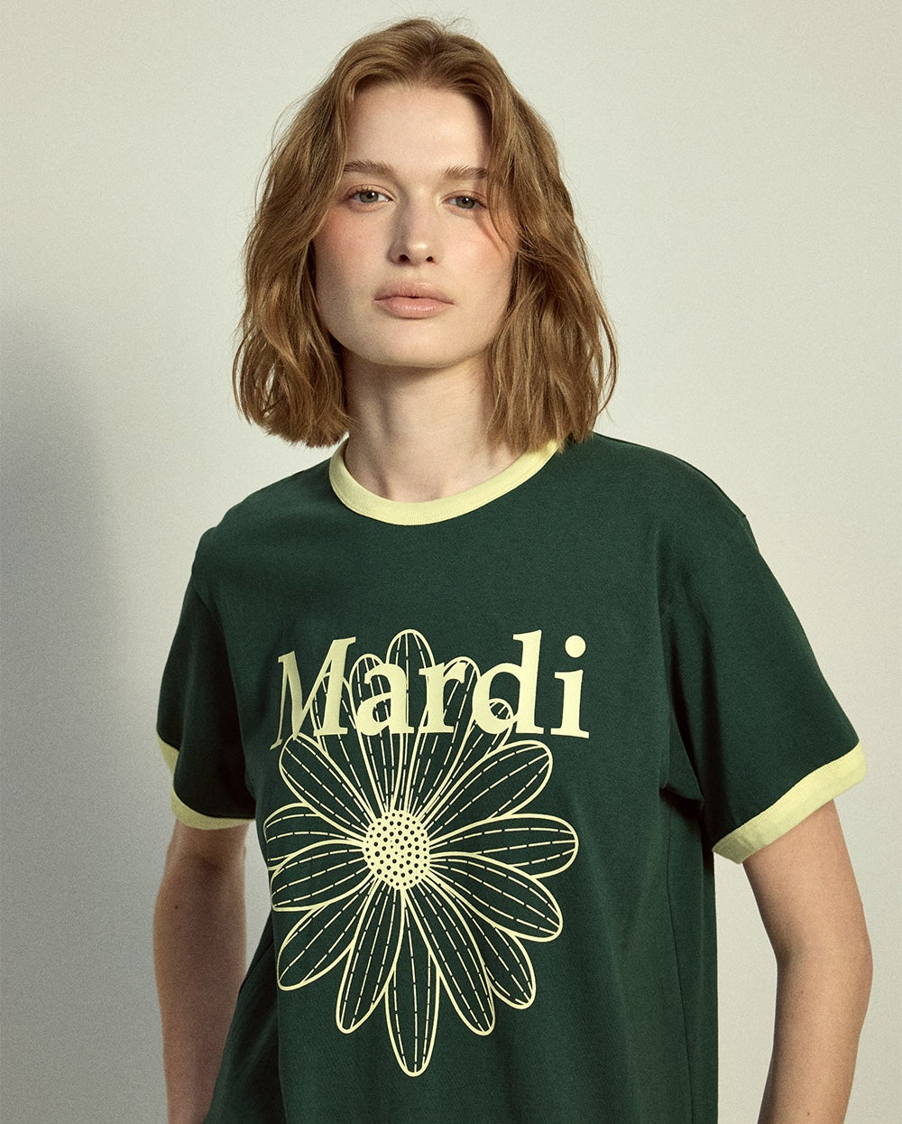 Slim Ringer Tshirt FLOWERMARDI Green Lemon