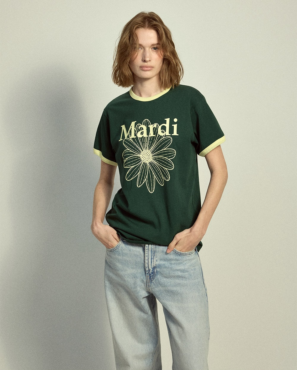 Slim Ringer Tshirt FLOWERMARDI Green Lemon