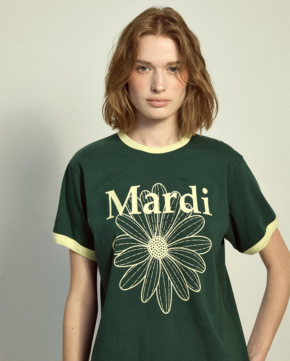 Slim Ringer Tshirt FLOWERMARDI Green Lemon