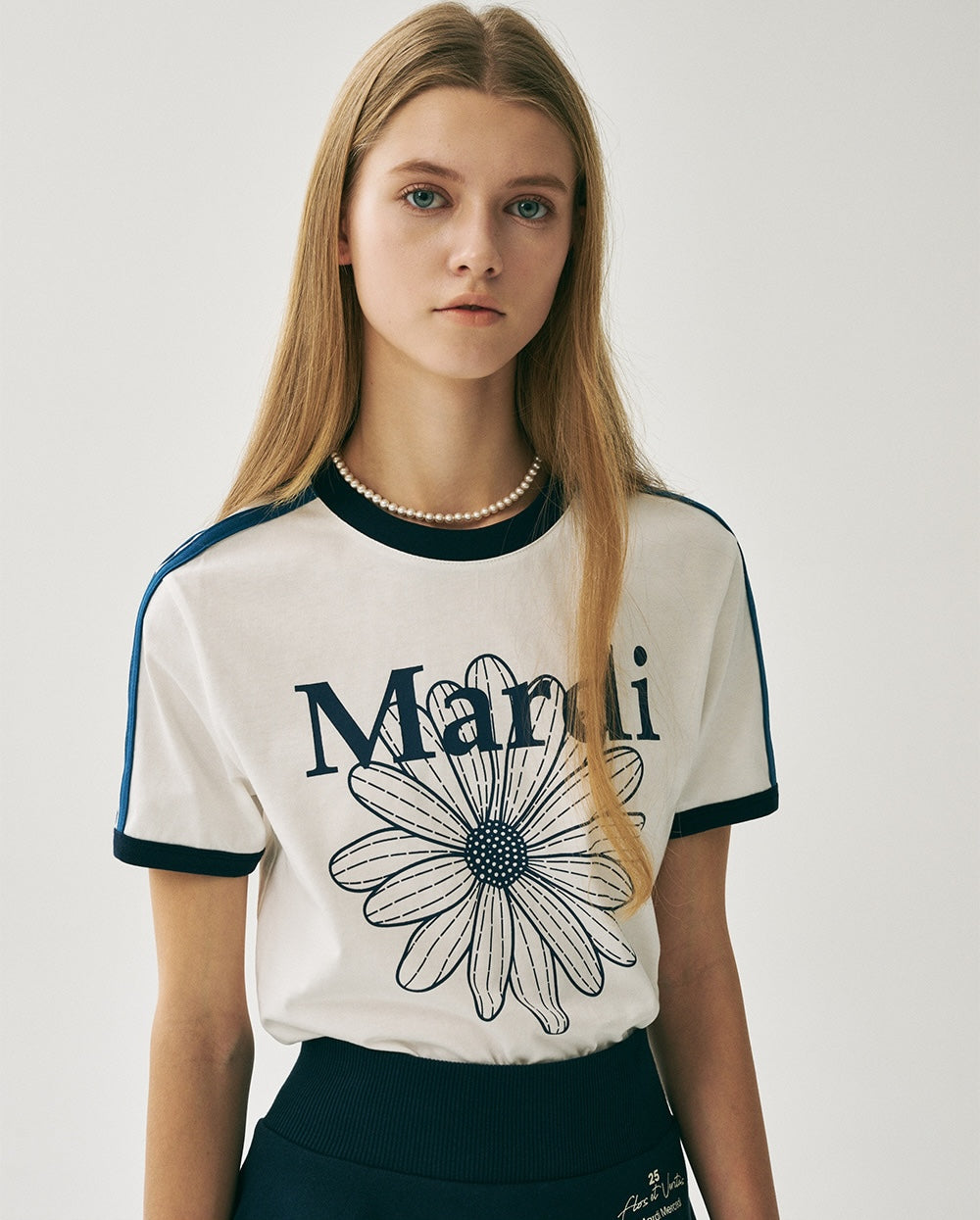 Slim Ringer Tshirt FLOWERMARDI Ivory Navy