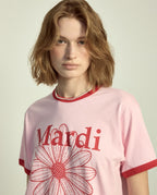 Slim Ringer Tshirt FLOWERMARDI Light Pink Red