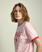 Slim Ringer Tshirt FLOWERMARDI Light Pink Red