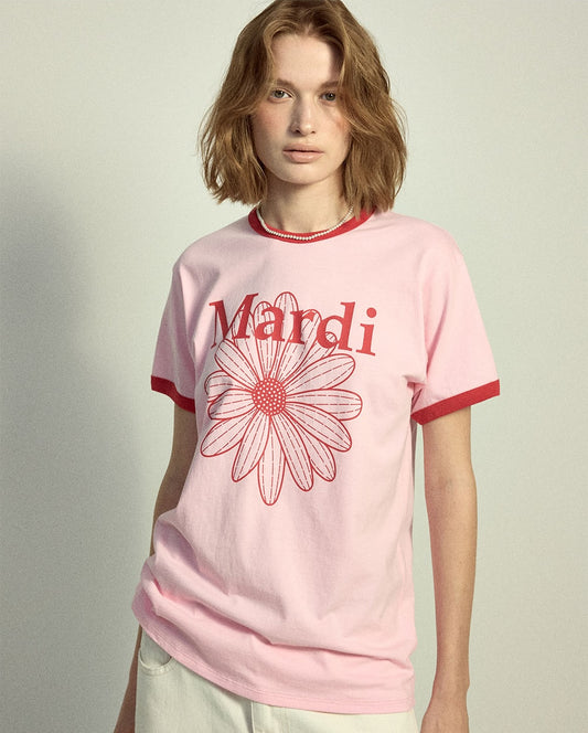 Slim Ringer Tshirt FLOWERMARDI Light Pink Red