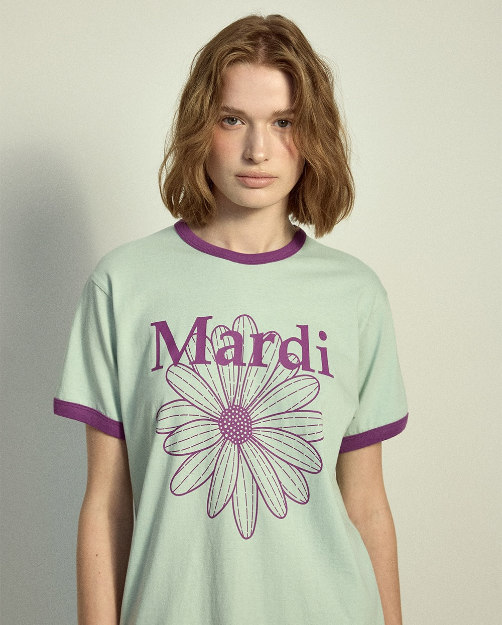 Slim Ringer Tshirt FLOWERMARDI Mint Purple