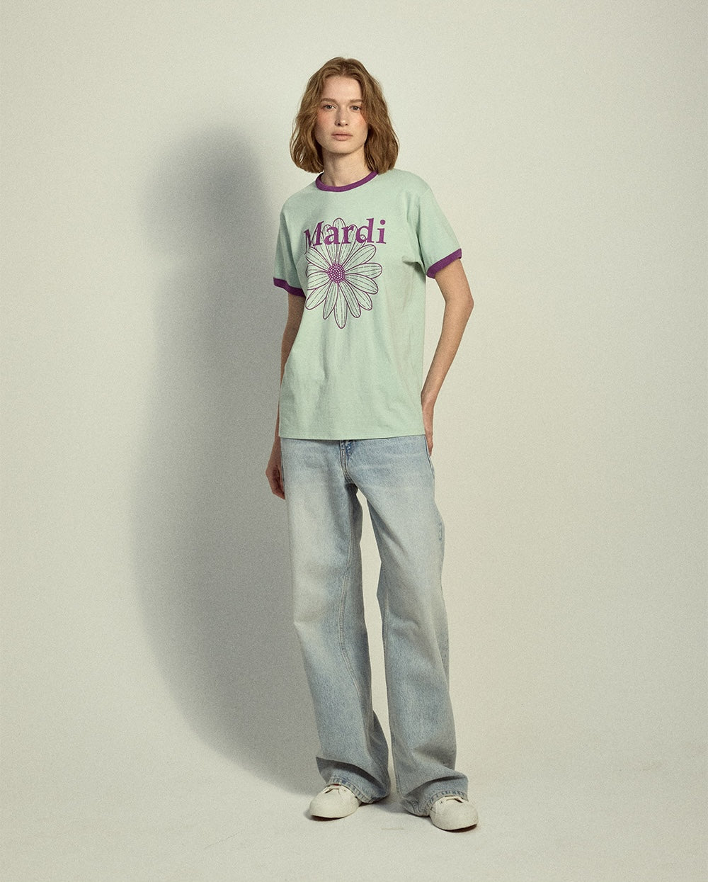 Slim Ringer Tshirt FLOWERMARDI Mint Purple