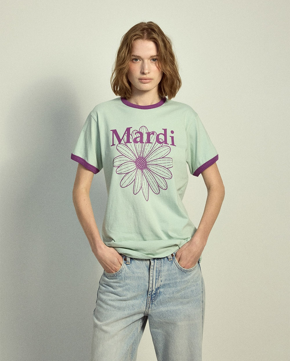 Slim Ringer Tshirt FLOWERMARDI Mint Purple
