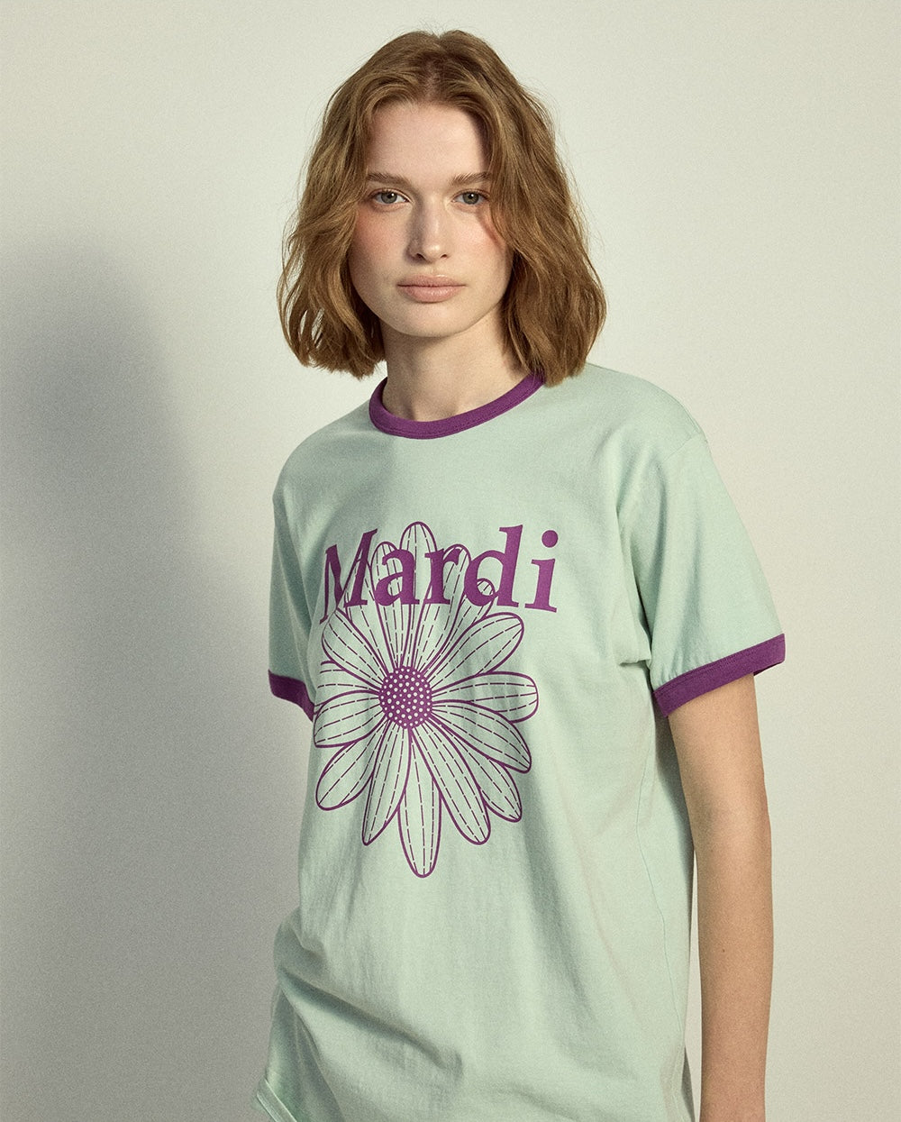 Slim Ringer Tshirt FLOWERMARDI Mint Purple
