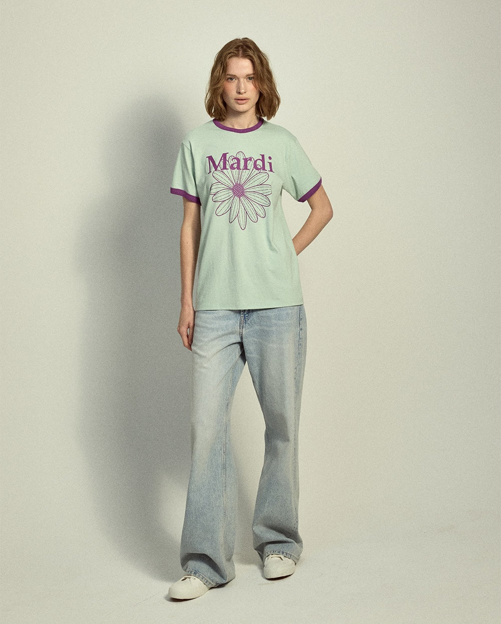 Slim Ringer Tshirt FLOWERMARDI Mint Purple