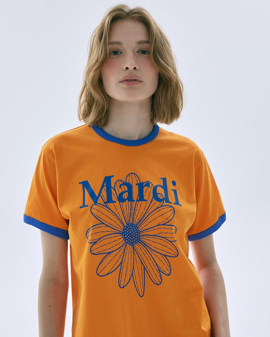 Slim Ringer Tshirt FLOWERMARDI Orange Blue