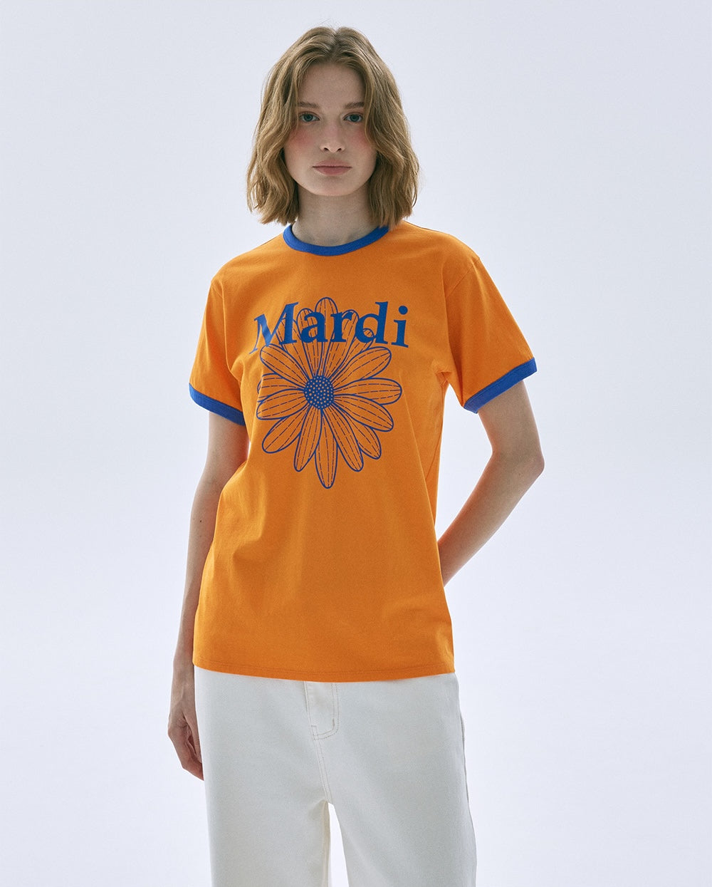Slim Ringer Tshirt FLOWERMARDI Orange Blue