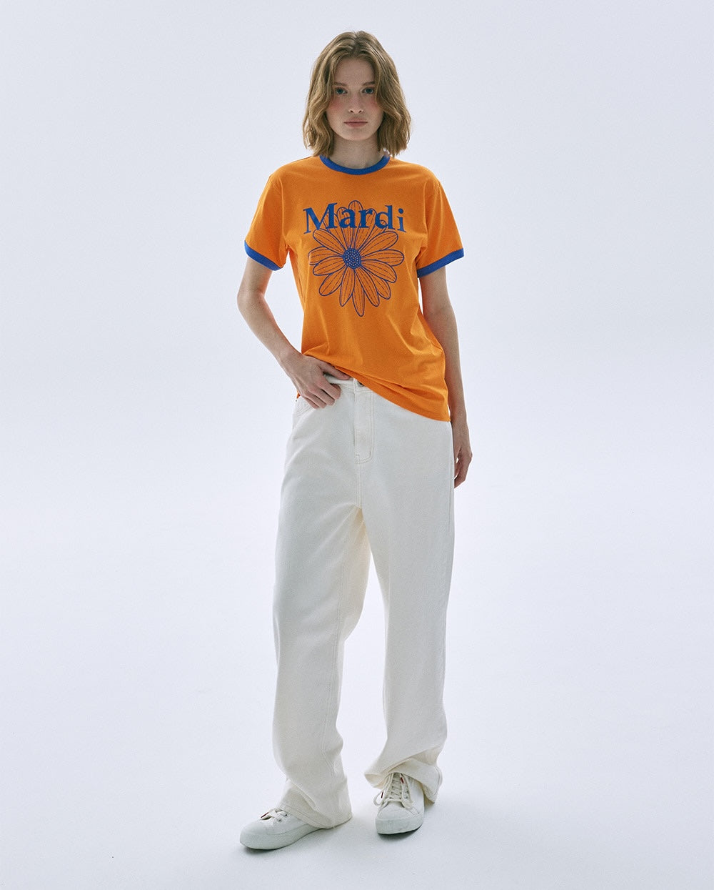 Slim Ringer Tshirt FLOWERMARDI Orange Blue
