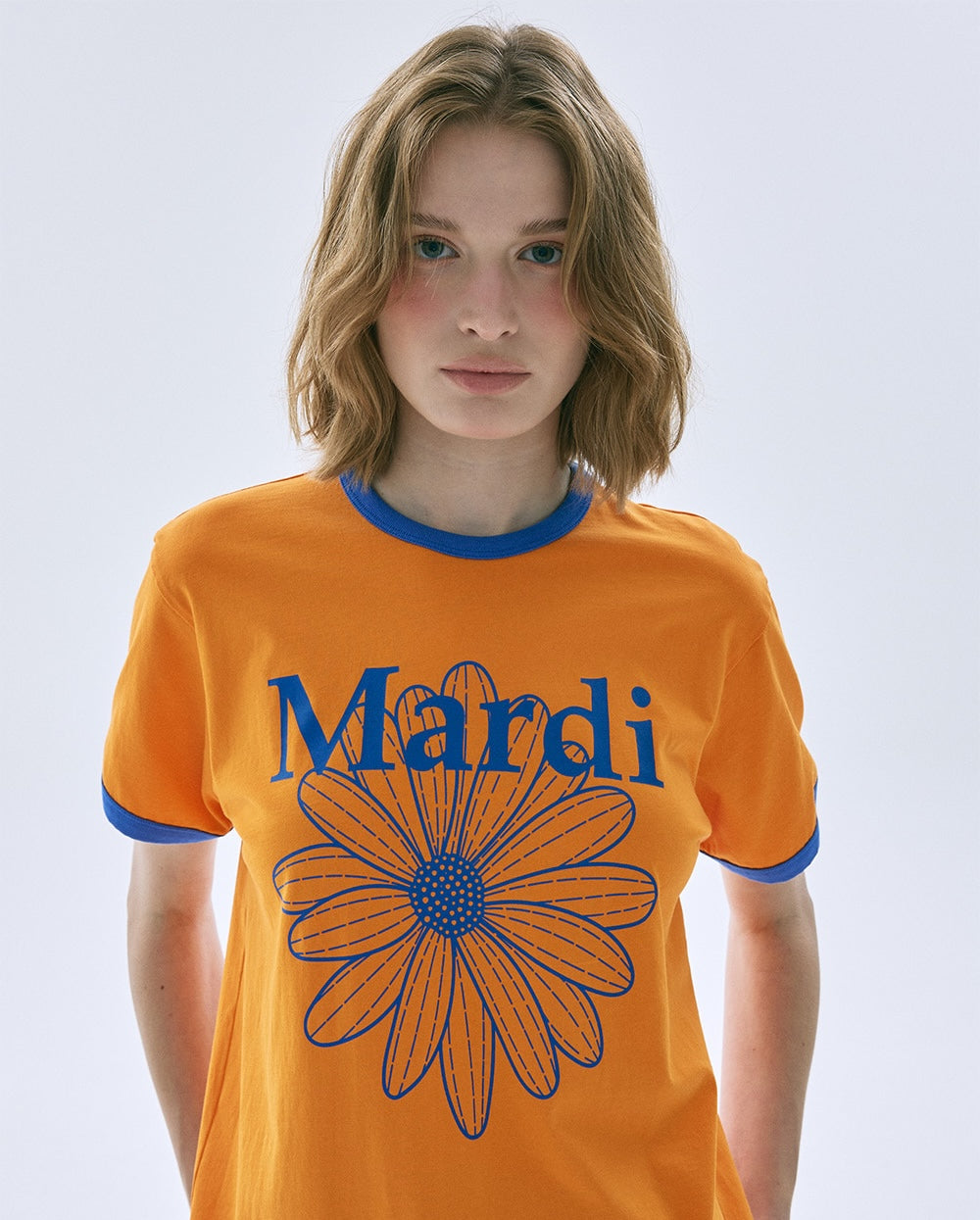 Slim Ringer Tshirt FLOWERMARDI Orange Blue