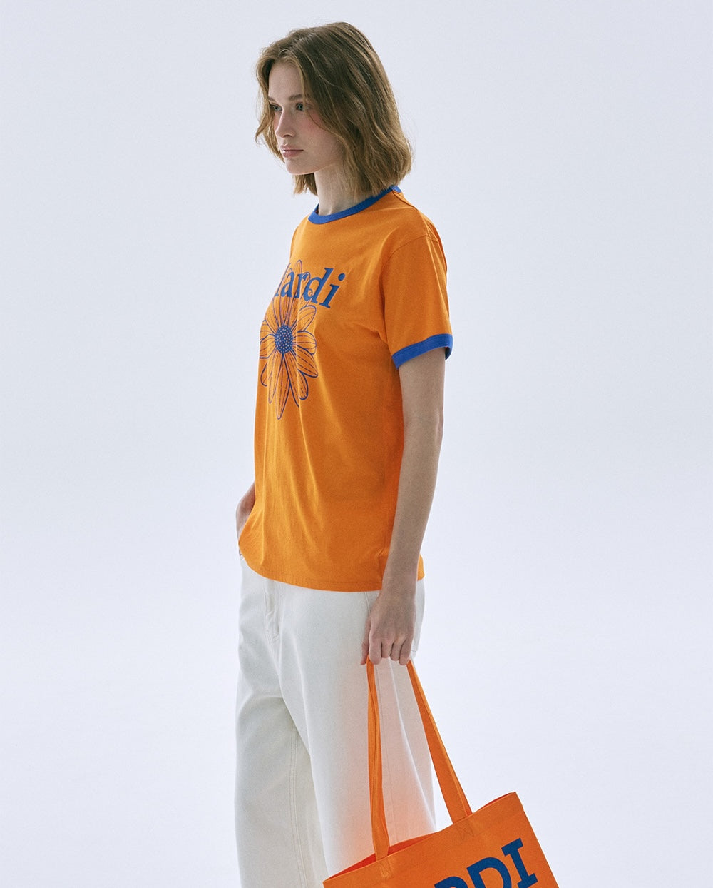 Slim Ringer Tshirt FLOWERMARDI Orange Blue