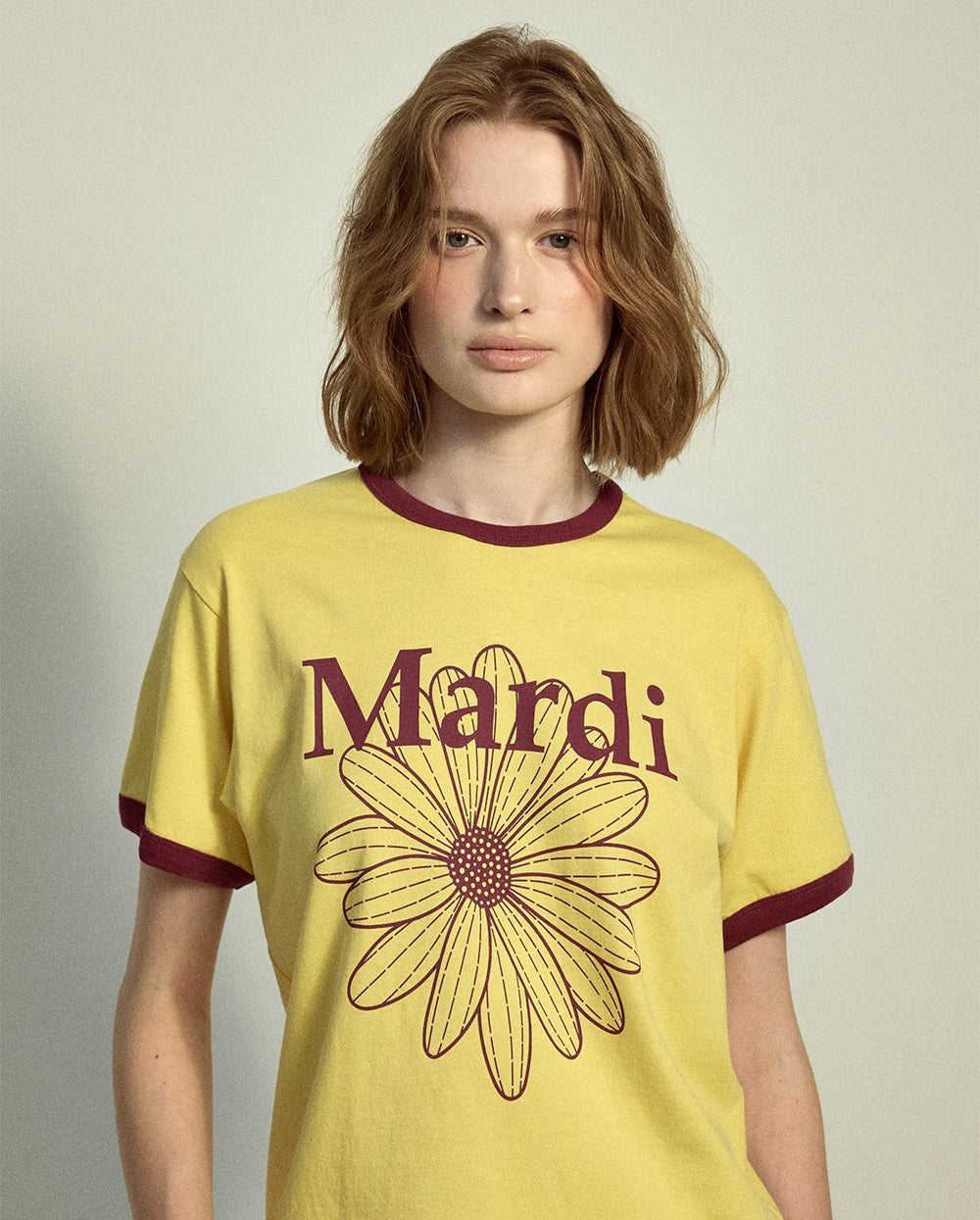 Slim Ringer Tshirt FLOWERMARDI Yellow Burgundy