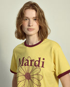 Slim Ringer Tshirt FLOWERMARDI Yellow Burgundy