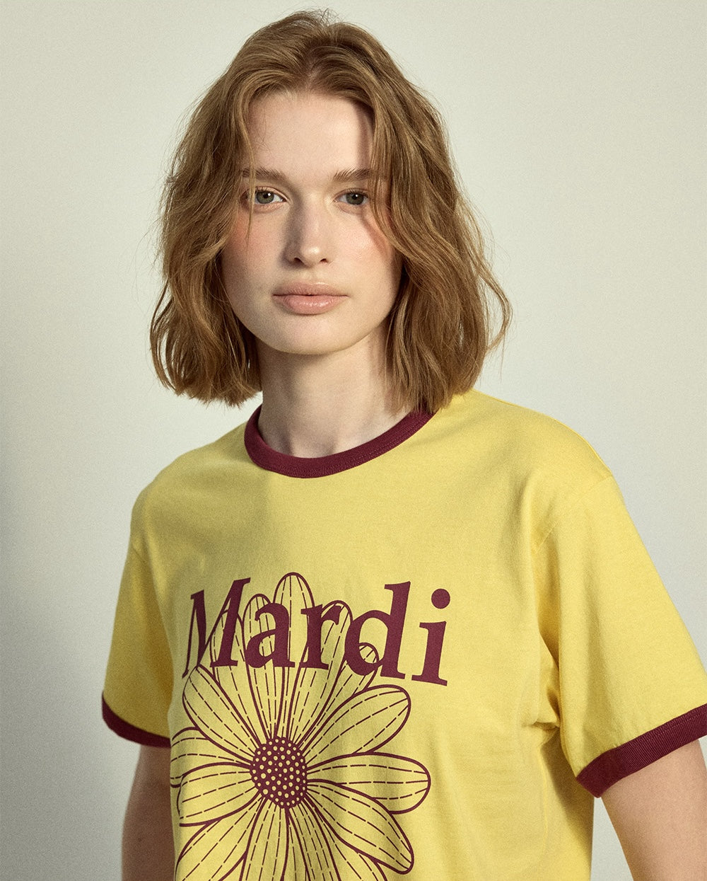 Slim Ringer Tshirt FLOWERMARDI Yellow Burgundy