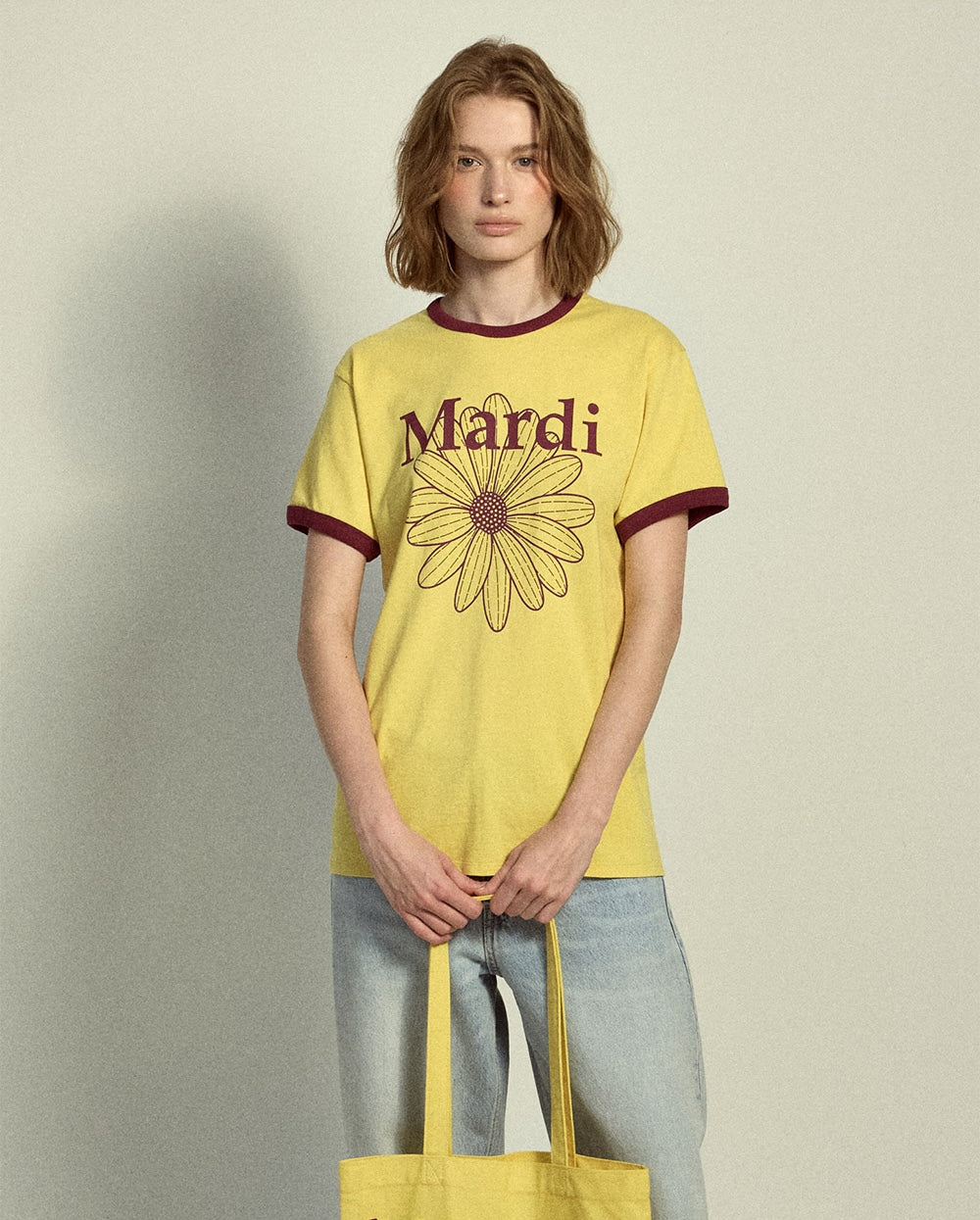 Slim Ringer Tshirt FLOWERMARDI Yellow Burgundy