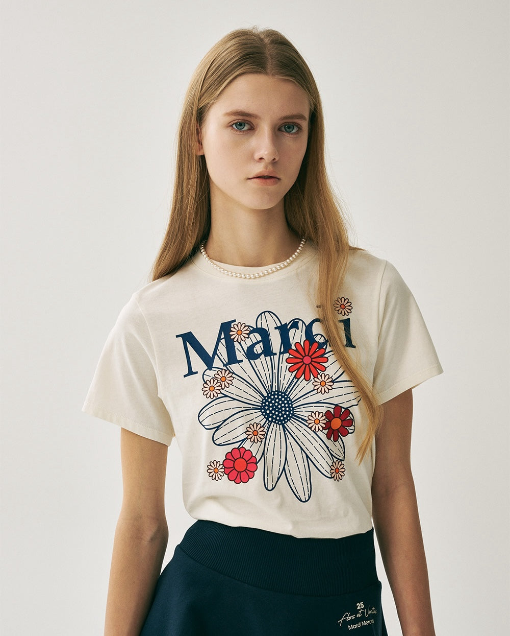 Slim Tshirt FLOWERMARDI BLOSSOM Cream Vintage Blue