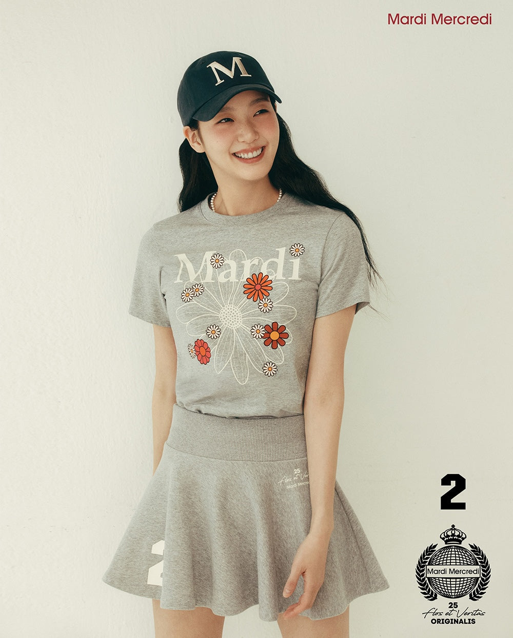 Slim Tshirt FLOWERMARDI BLOSSOM Grey Ivory