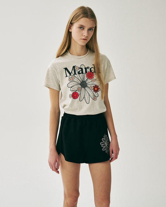 Slim Tshirt FLOWERMARDI BLOSSOM Oatmeal Black