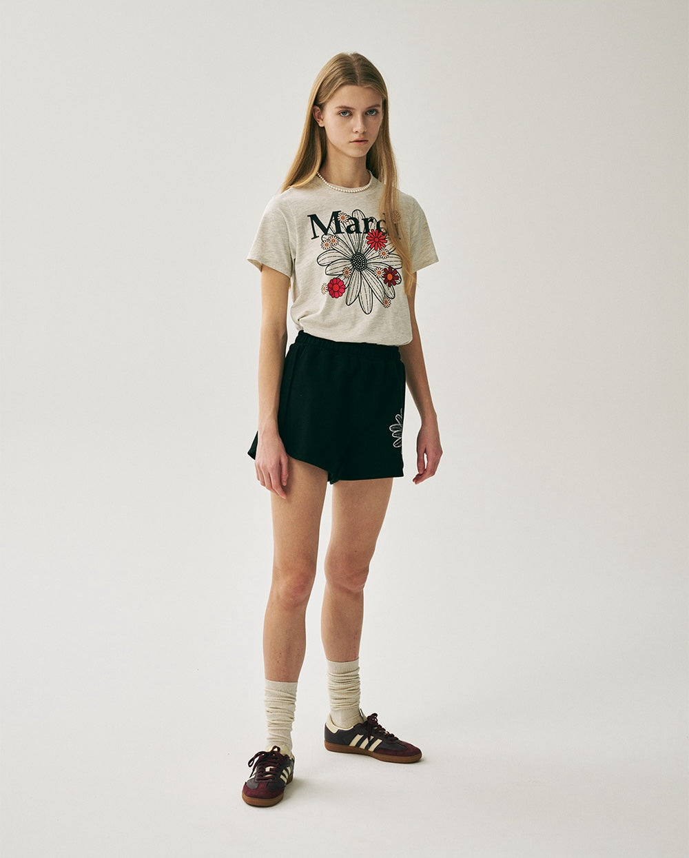 Slim Tshirt FLOWERMARDI BLOSSOM Oatmeal Black