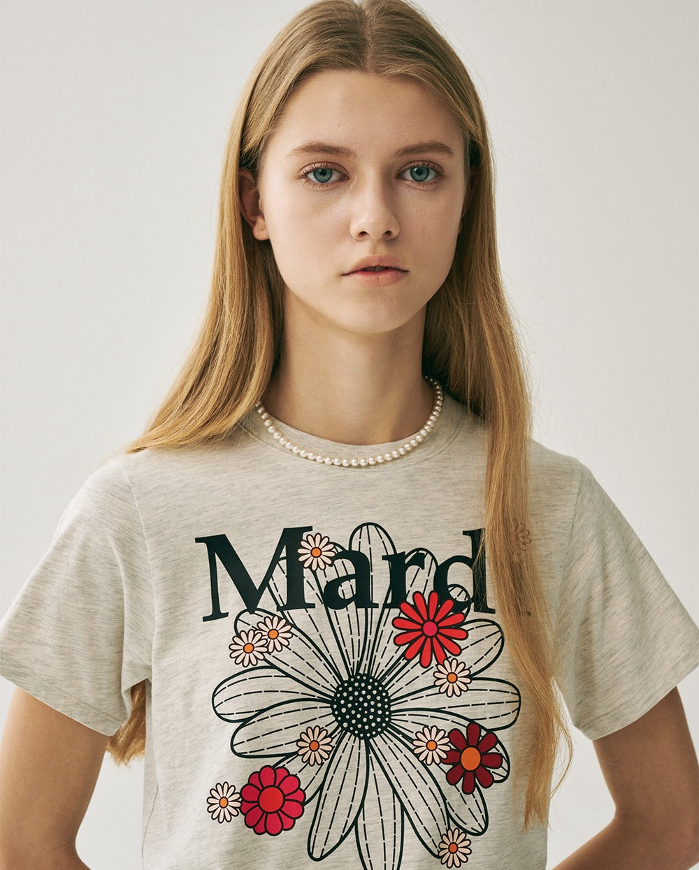 Slim Tshirt FLOWERMARDI BLOSSOM Oatmeal Black