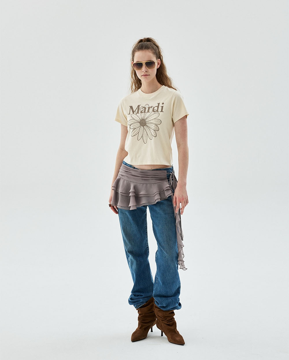 Slim Tshirt FLOWERMARDI Butter Taupe