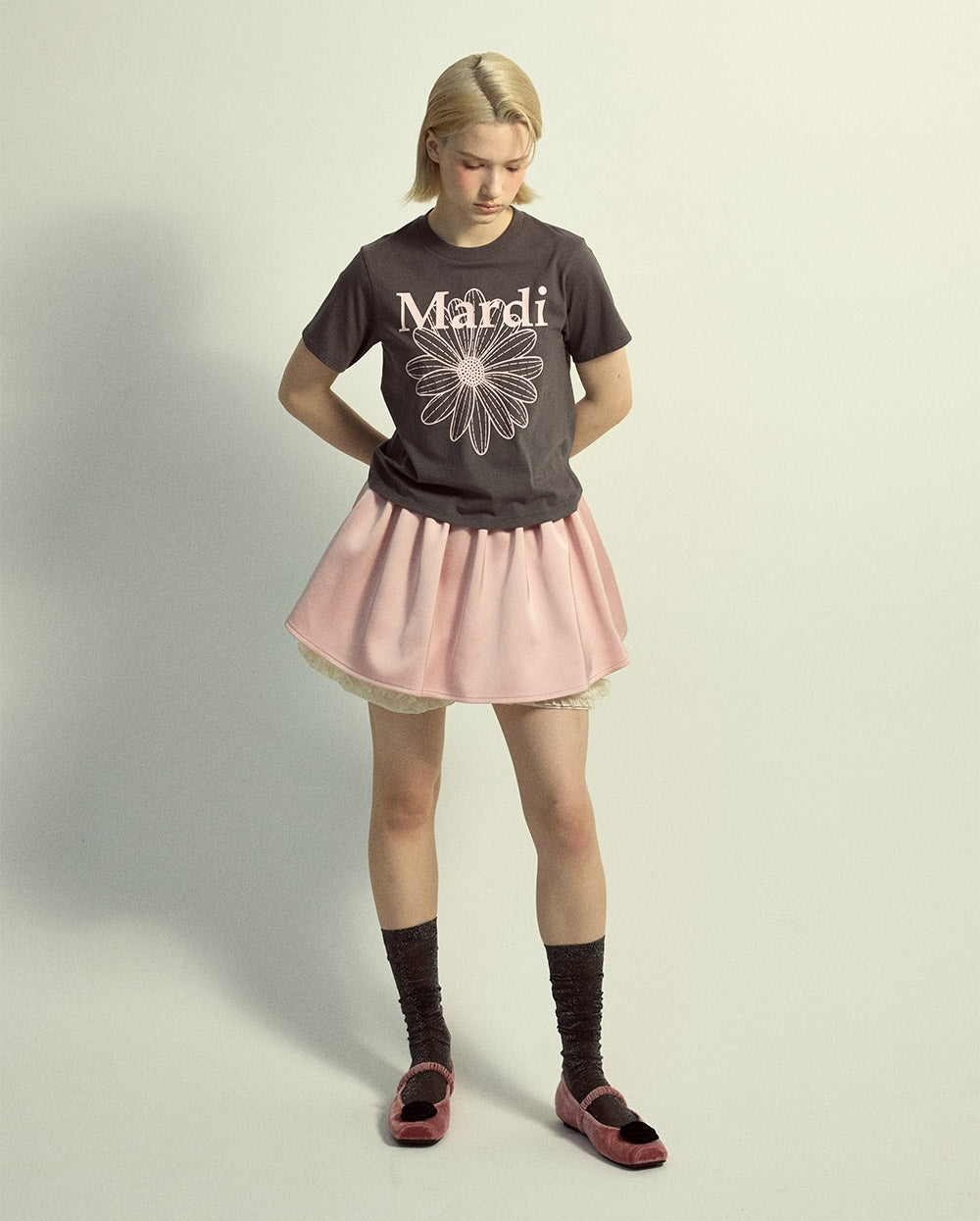 Slim Tshirt FLOWERMARDI Charcoal Pale Pink