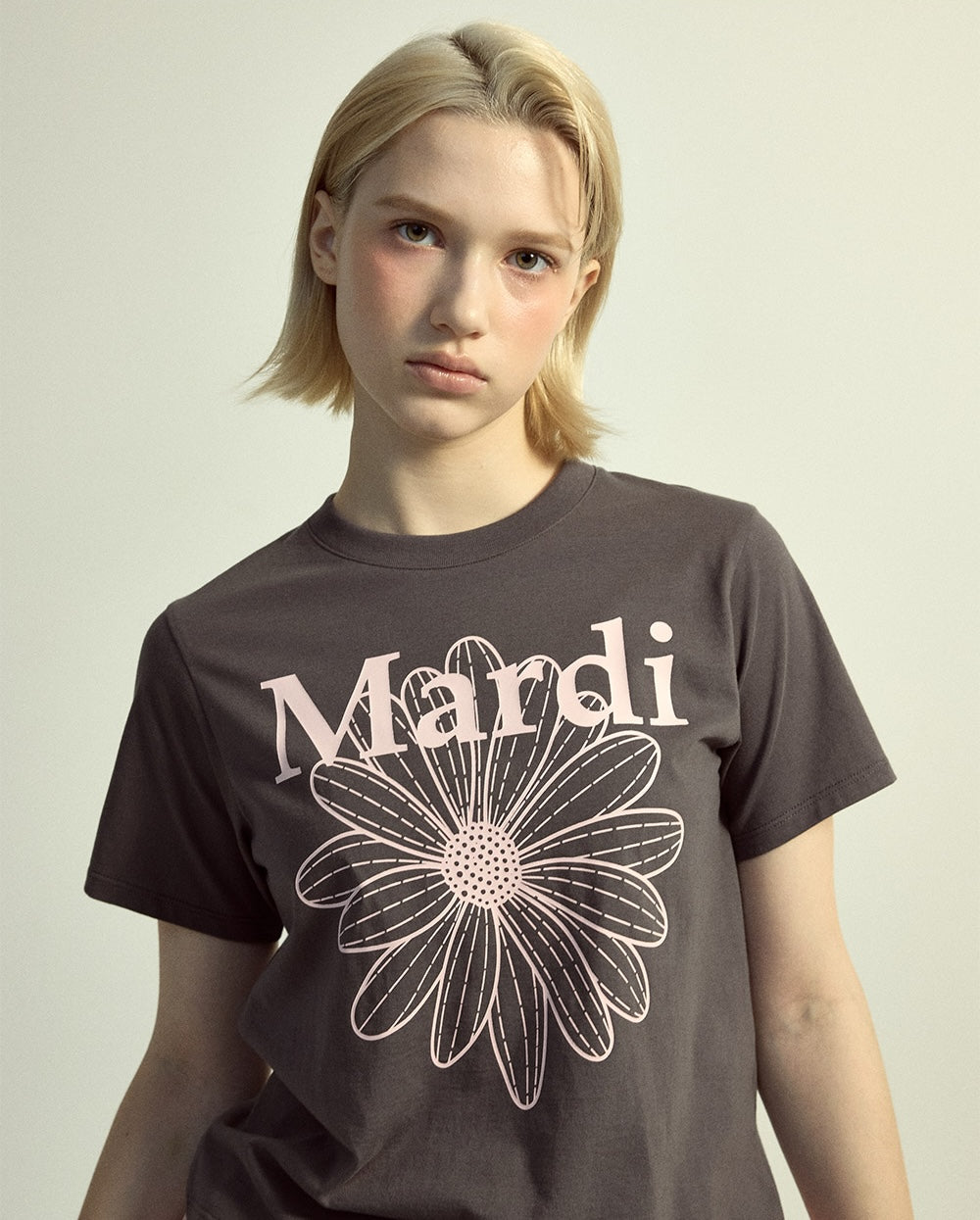 Slim Tshirt FLOWERMARDI Charcoal Pale Pink