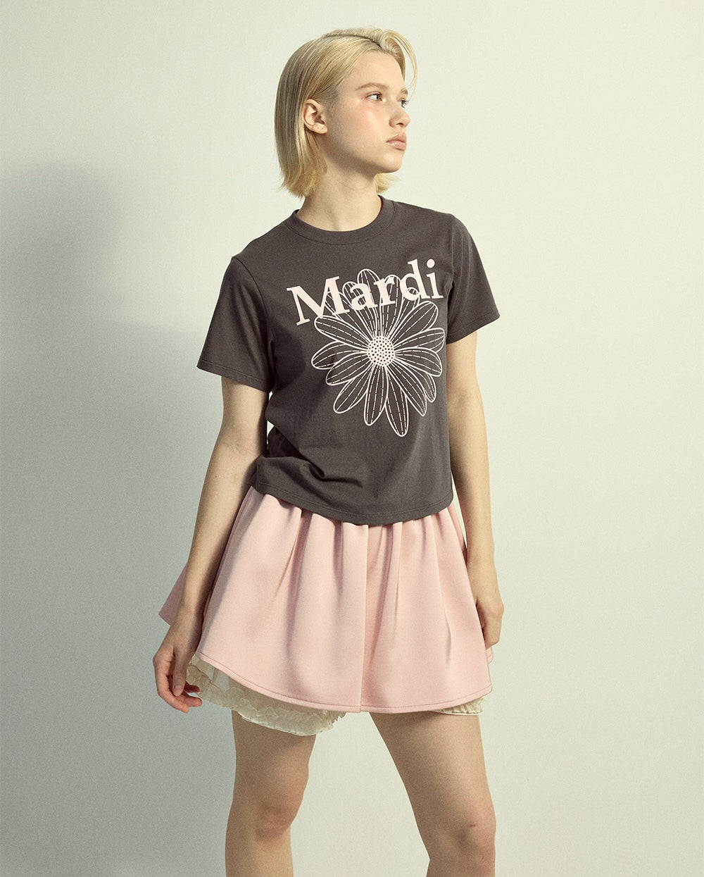 Slim Tshirt FLOWERMARDI Charcoal Pale Pink