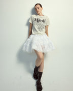 Slim Tshirt TRIPLE FLOWER Oatmeal Black