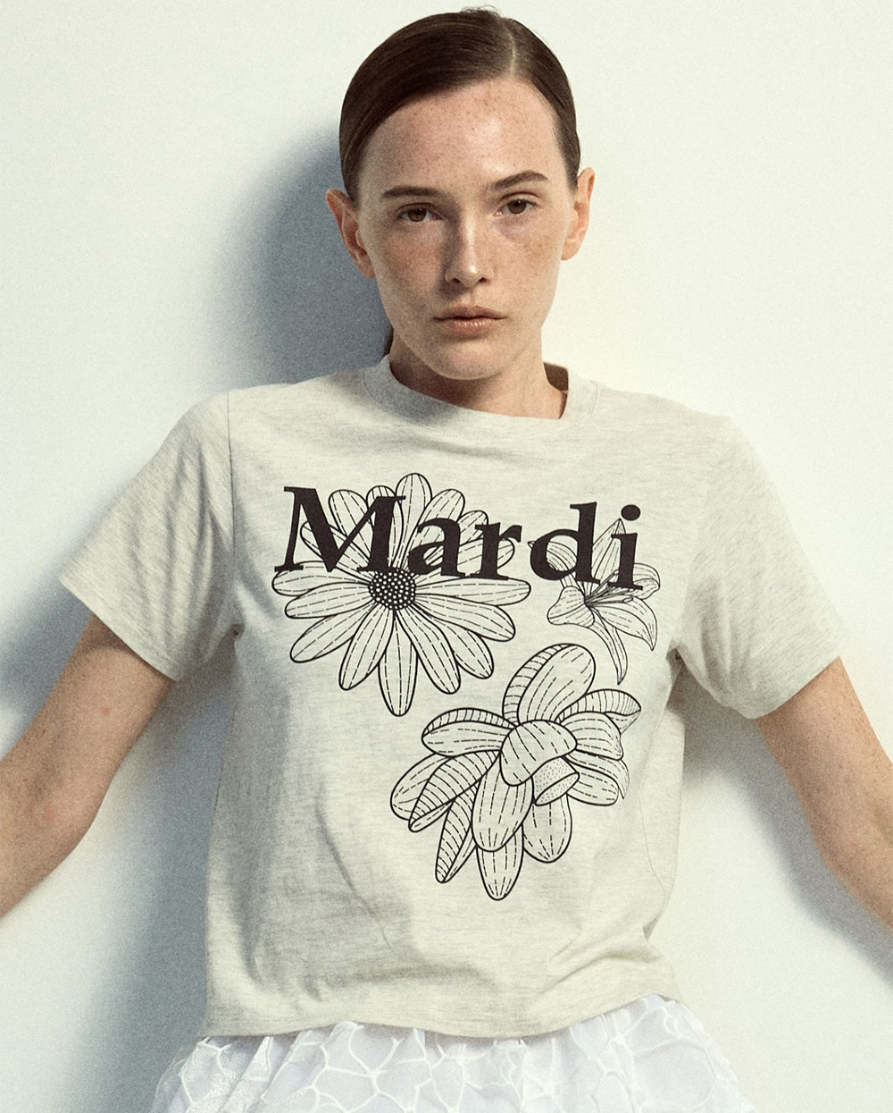 Slim Tshirt TRIPLE FLOWER Oatmeal Black