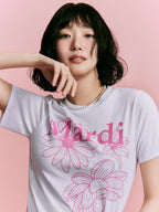 Slim Tshirt TRIPLE FLOWER White Pink