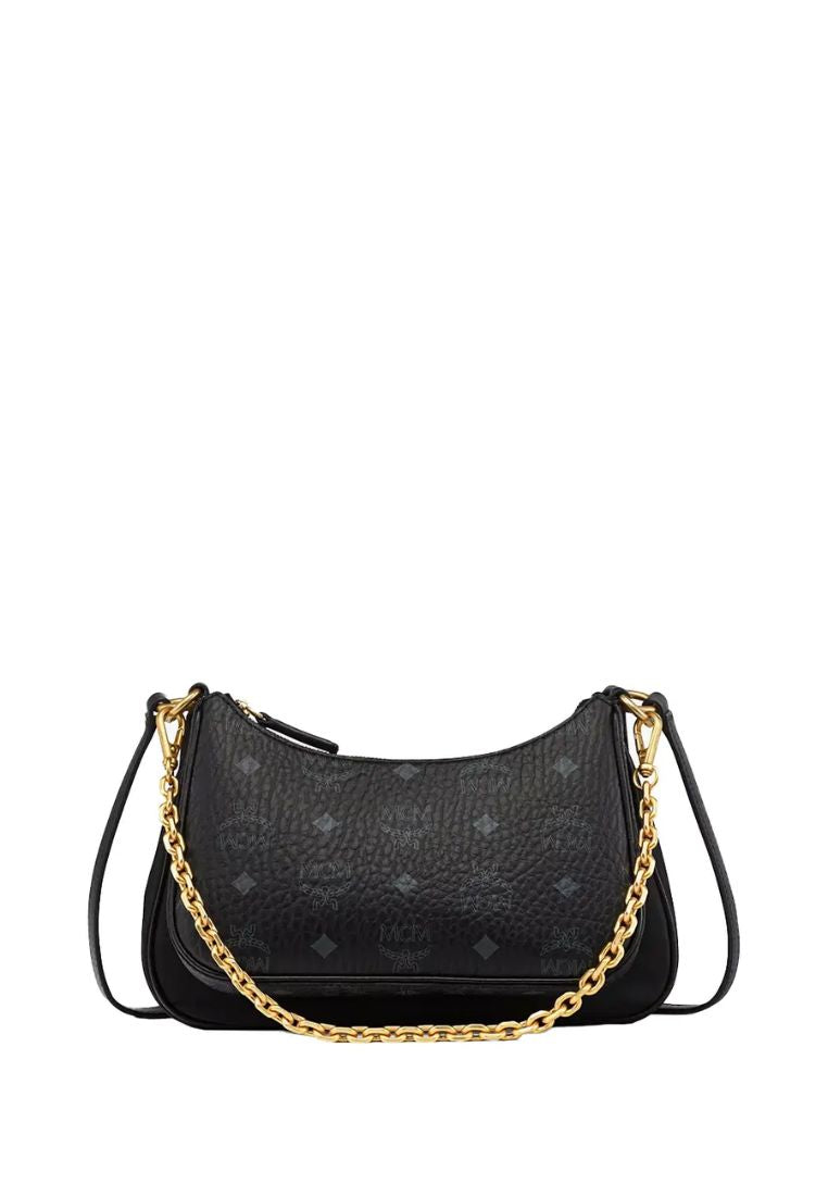 Small Aren Duo Recycled Nylon and Visetos Monogram Hobo Bag Black