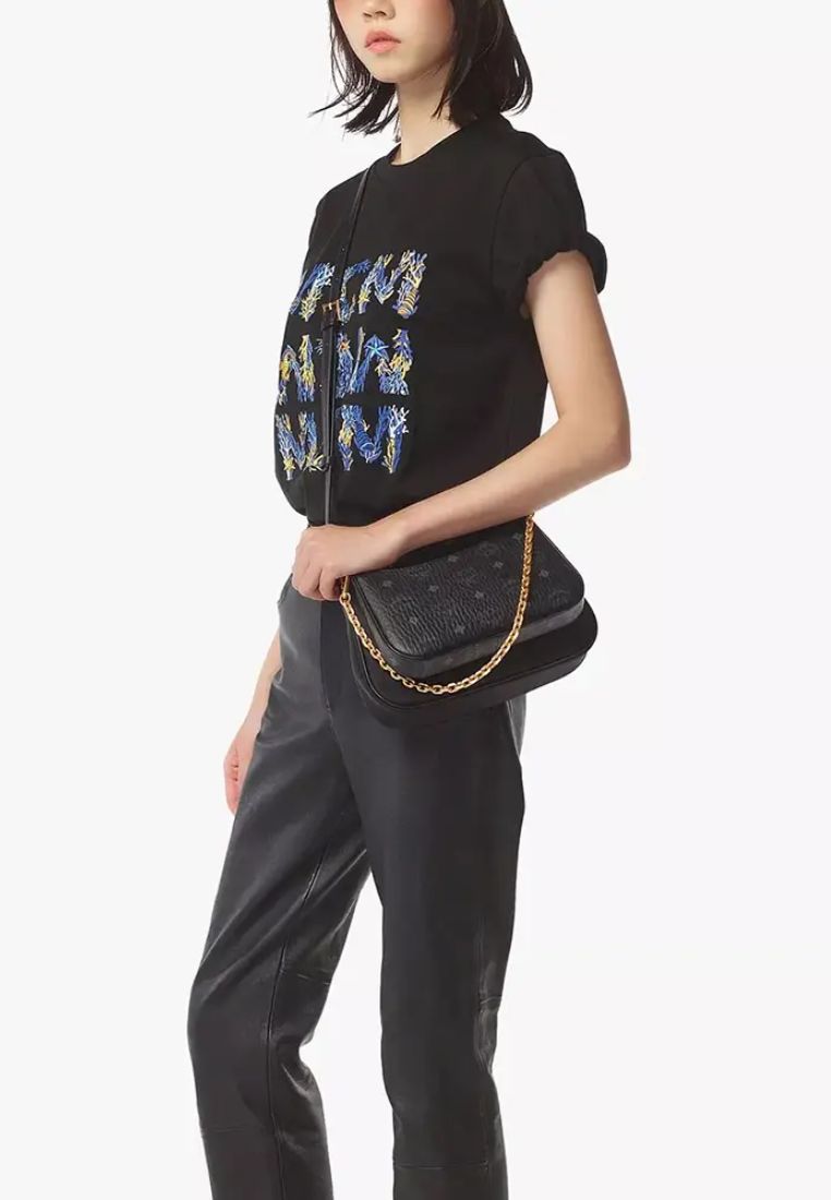 Small Aren Duo Recycled Nylon and Visetos Monogram Hobo Bag Black