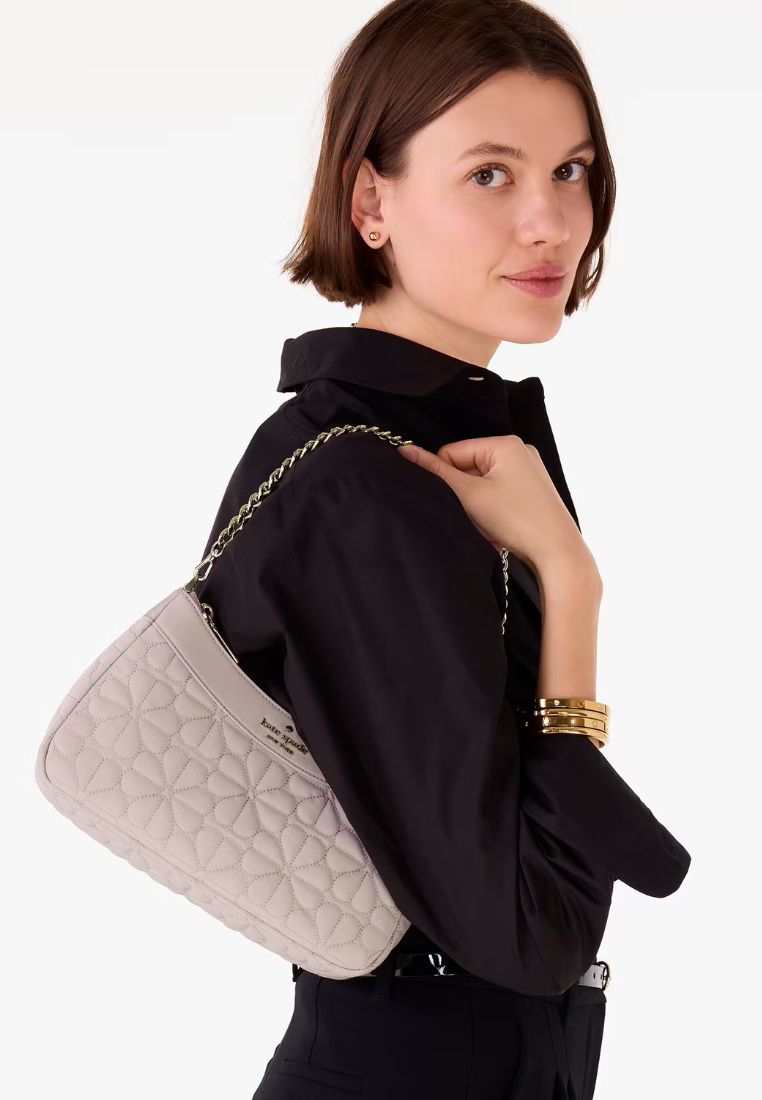 Spade Flower Quilted Fabric Convertible Crossbody Cozy Grey