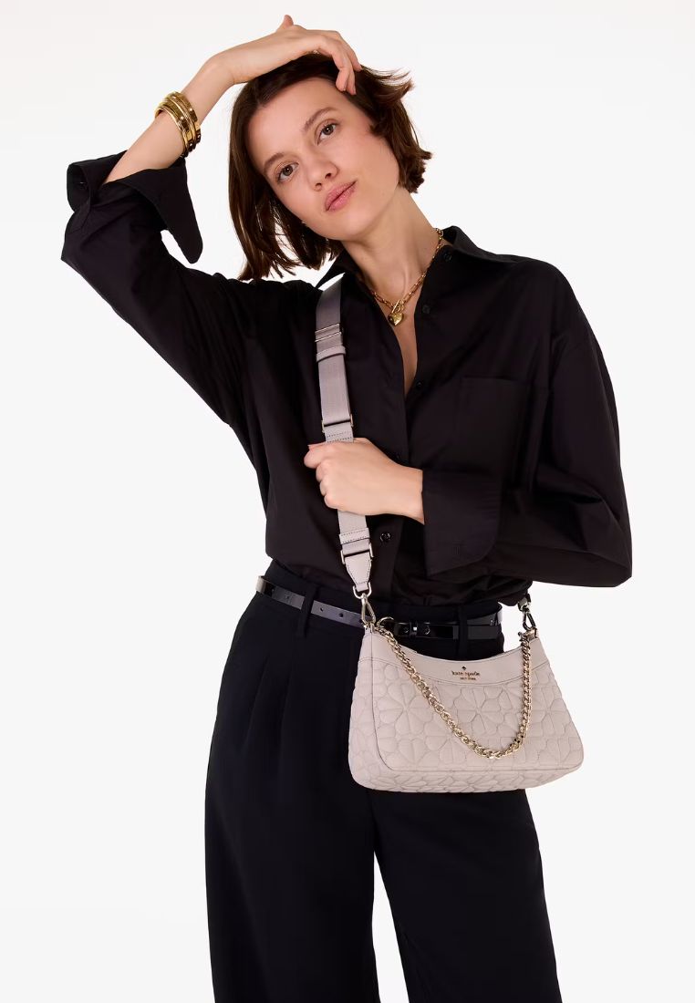 Spade Flower Quilted Fabric Convertible Crossbody Cozy Grey