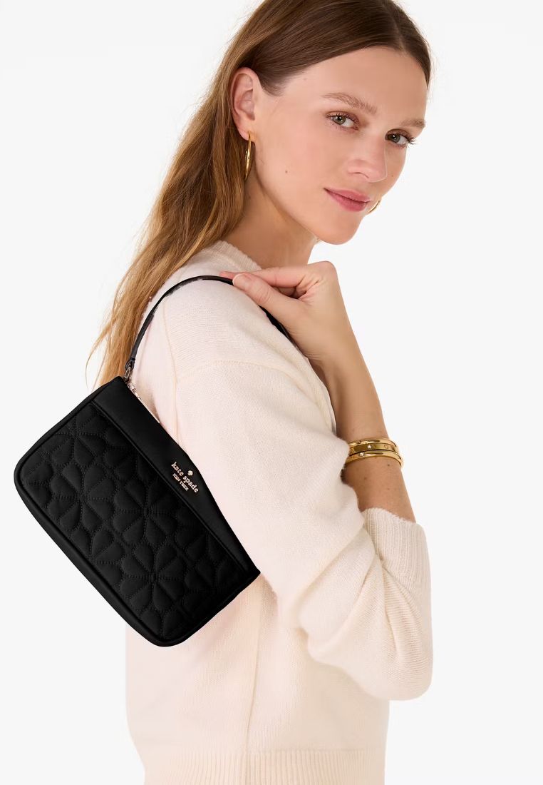 Spade Flower Quilted Fabric Convertible Wristlet Black