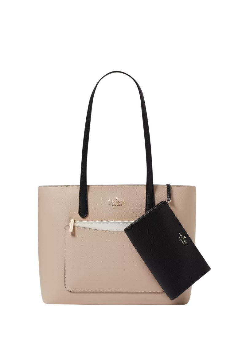 Staci Colorblock Leather Large Tote Set Warm Beige Multi