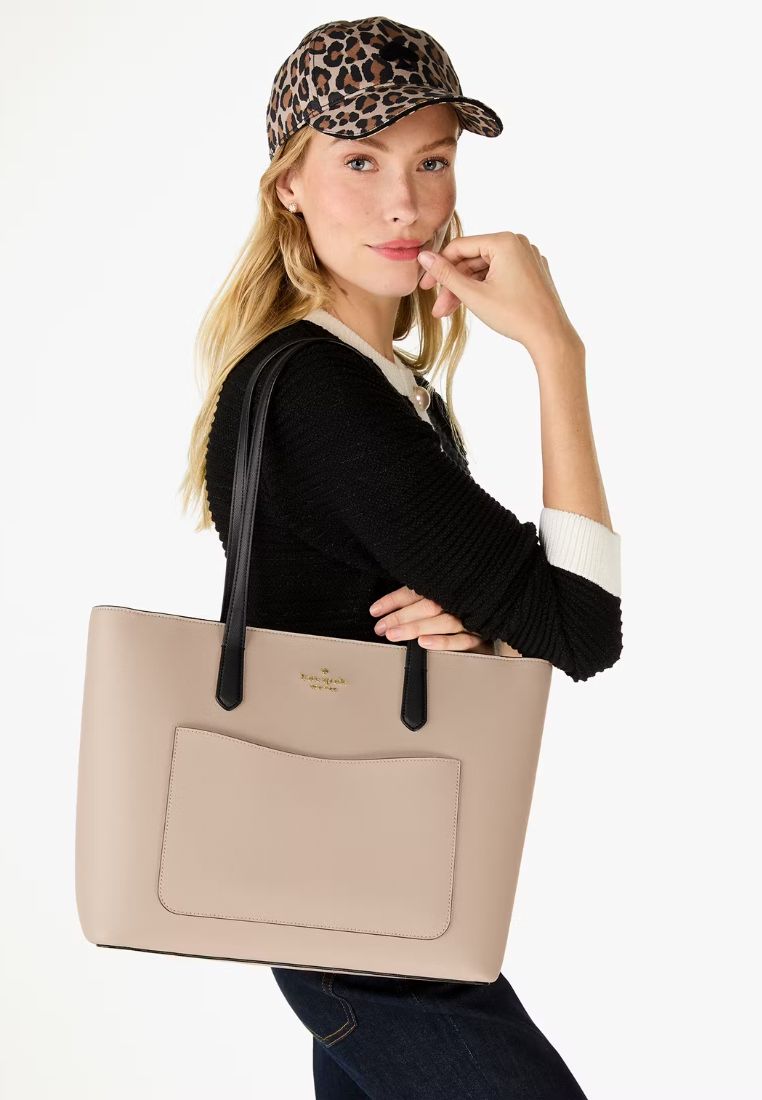Staci Colorblock Leather Large Tote Set Warm Beige Multi