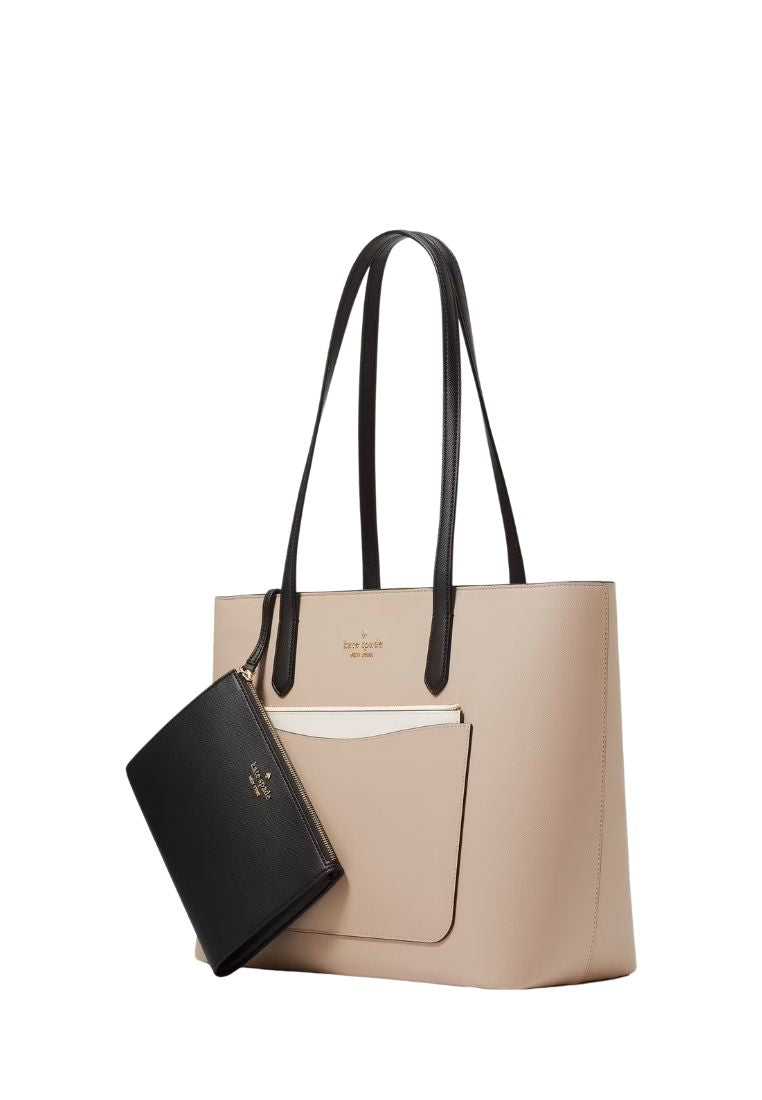 Staci Colorblock Leather Large Tote Set Warm Beige Multi