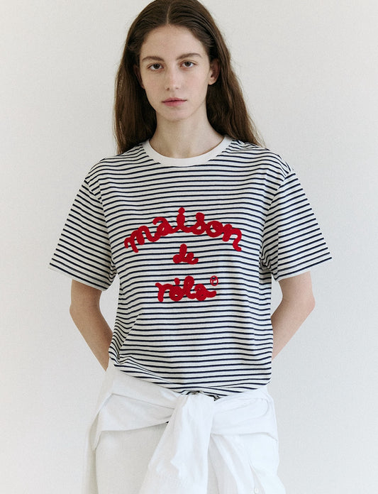 Stripe Maison De Rola Embroidery T-Shirt Blue