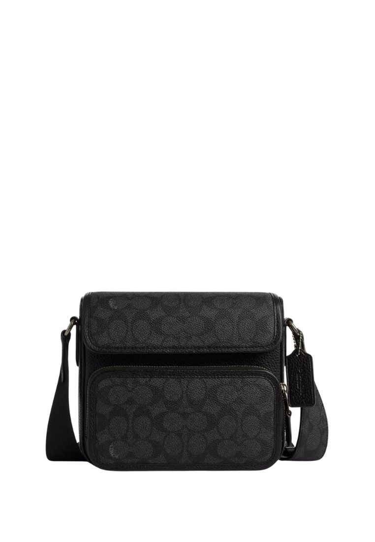 Sullivan Flap Crossbody Bag In Signature Canvas Gunmetal Charcoal Black