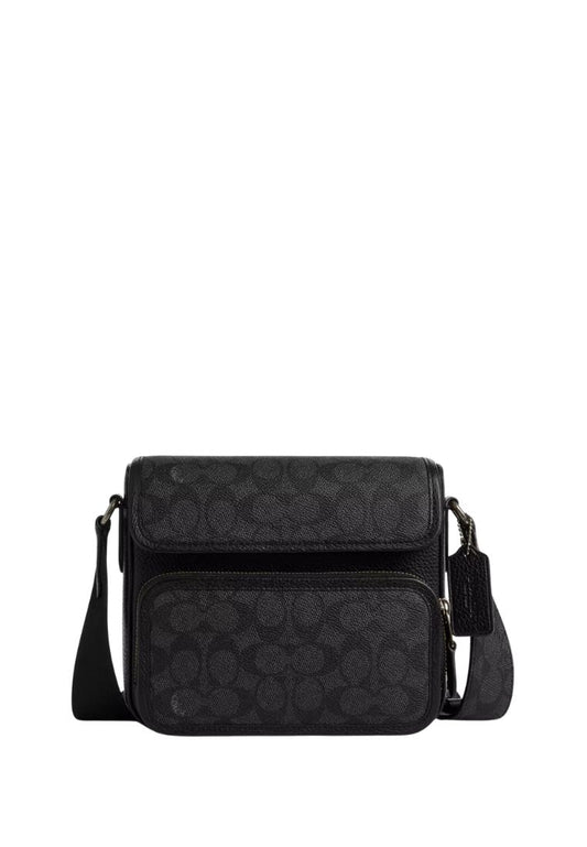 Sullivan Flap Crossbody Bag In Signature Canvas Gunmetal Charcoal Black