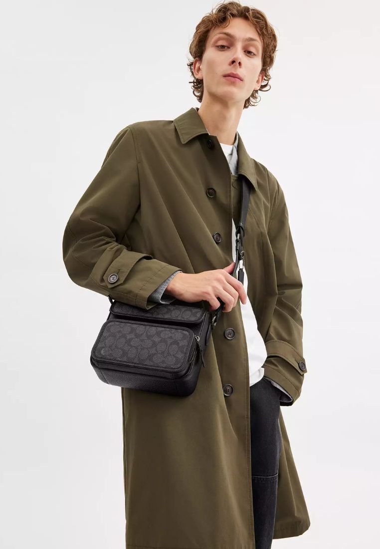 Sullivan Flap Crossbody Bag In Signature Canvas Gunmetal Charcoal Black