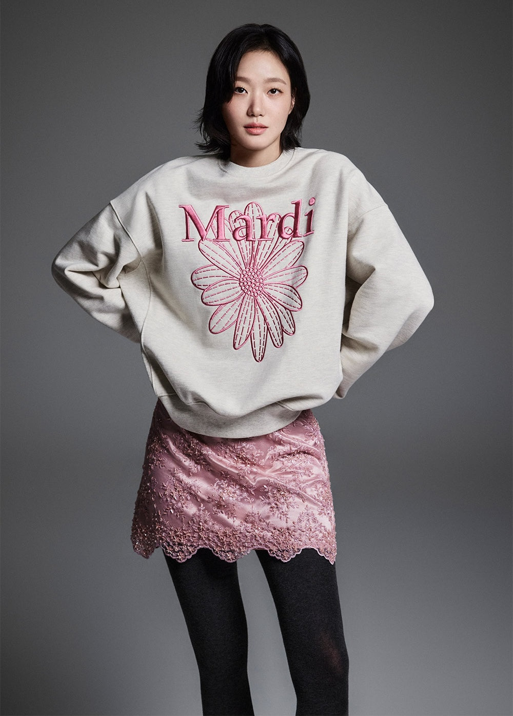 Sweatshirt FLOWERMARDI NEEDLEWORK Oatmeal Pink